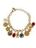Multi Charm Gold Bracelet with Evil Eye