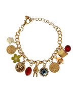Multi Charm Gold Bracelet with Evil Eye