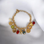 Multi Charm Gold Bracelet with Evil Eye