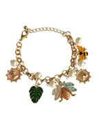 Floral & Leaf Charm Gold Bracelet