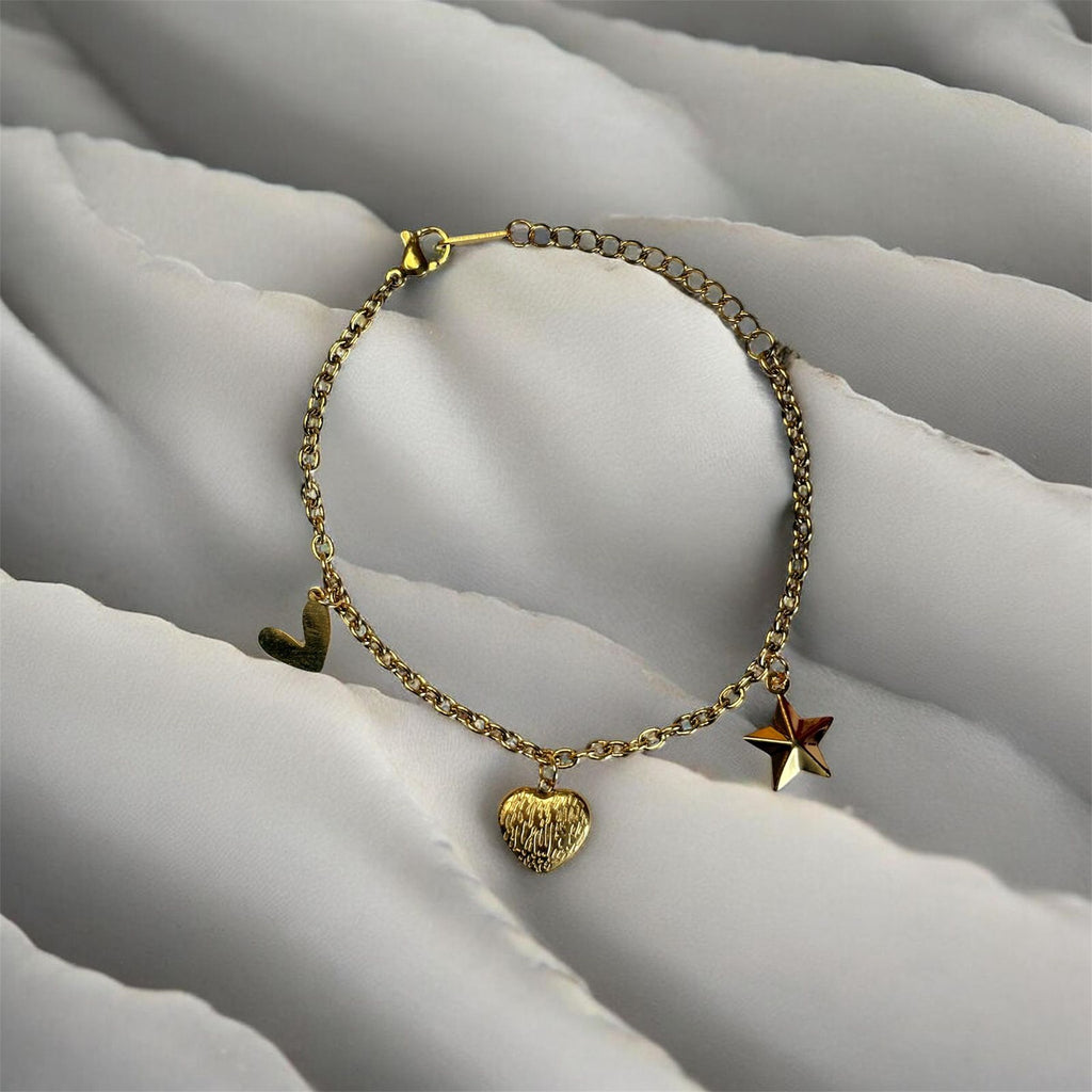 Gold Charm Bracelet with Heart & Star