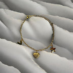 Gold Charm Bracelet with Heart & Star