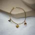 Gold Charm Bracelet with Heart & Star