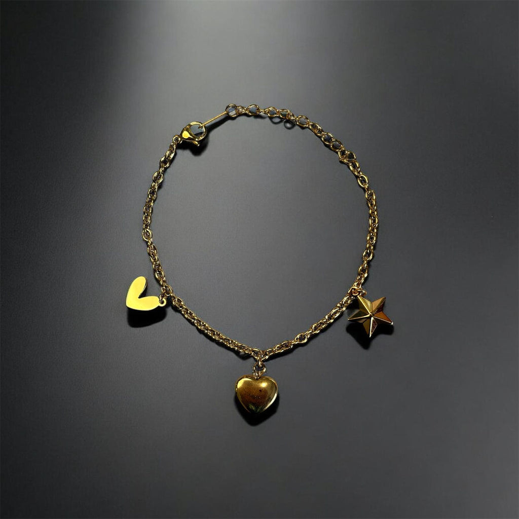Gold Charm Bracelet with Heart & Star