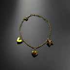 Gold Charm Bracelet with Heart & Star