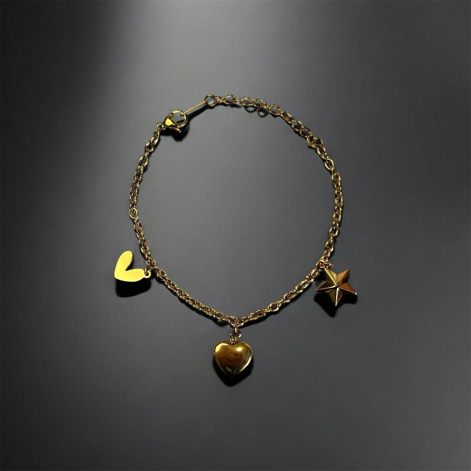 Gold Charm Bracelet with Heart & Star