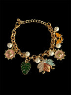 Floral & Leaf Charm Gold Bracelet