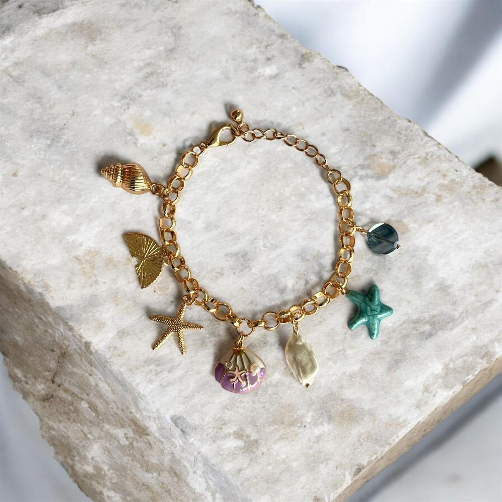 Ocean Charm Bracelet with Starfish & Shell