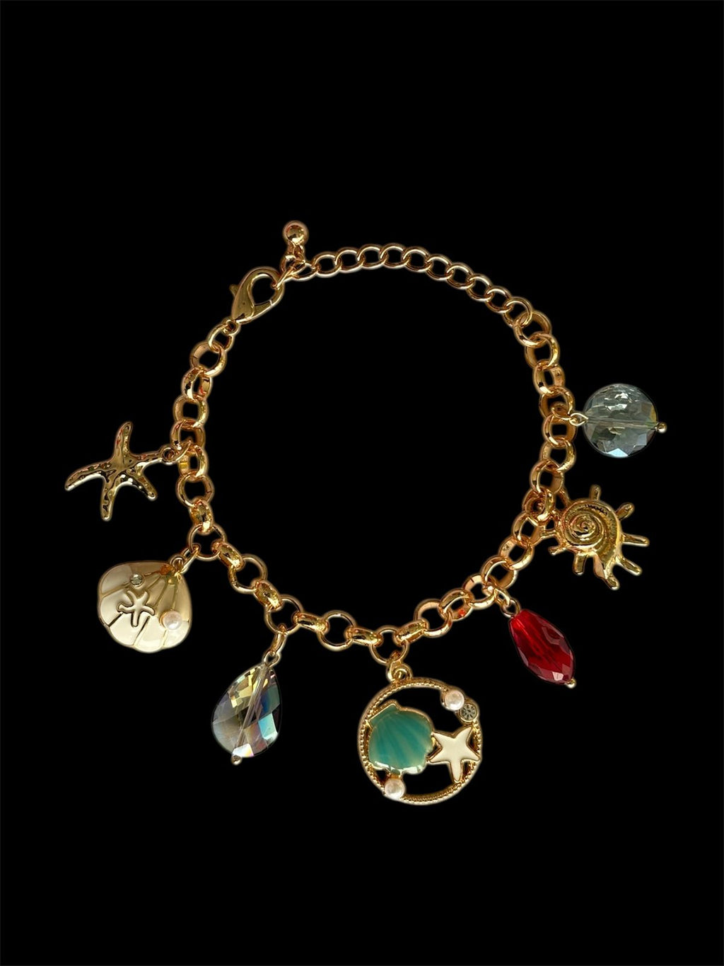 Ocean Charm Gold Bracelet with Starfish & Shell
