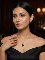 Black Stone Pendant Necklace & Earrings Set