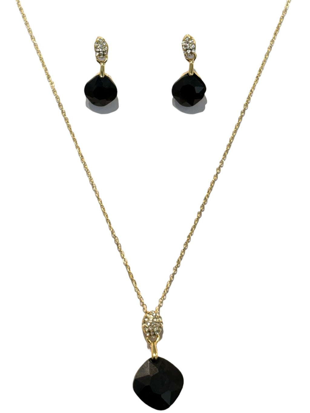 Black Stone Pendant Necklace & Earrings Set