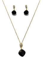 Black Stone Pendant Necklace & Earrings Set