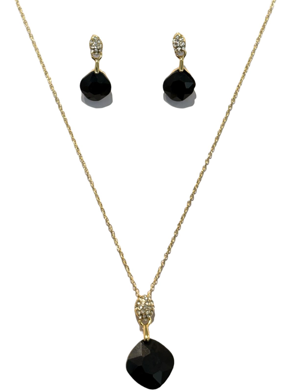 Black Stone Pendant Necklace & Earrings Set