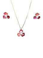 Pink Floral Pendant Necklace & Earrings Set