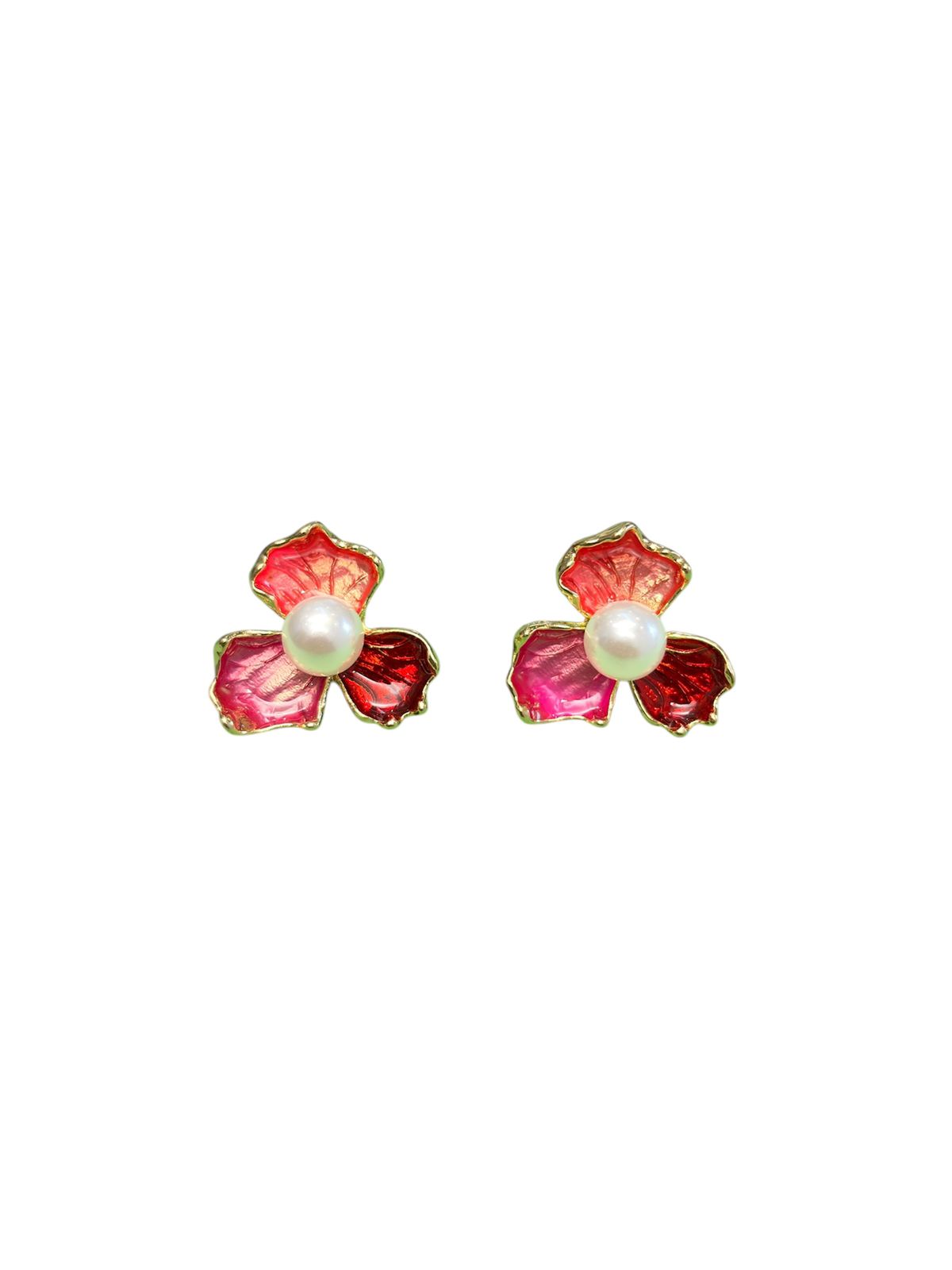 Pink Floral Pendant Necklace & Earrings Set