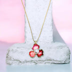 Pink Floral Pendant Necklace & Earrings Set