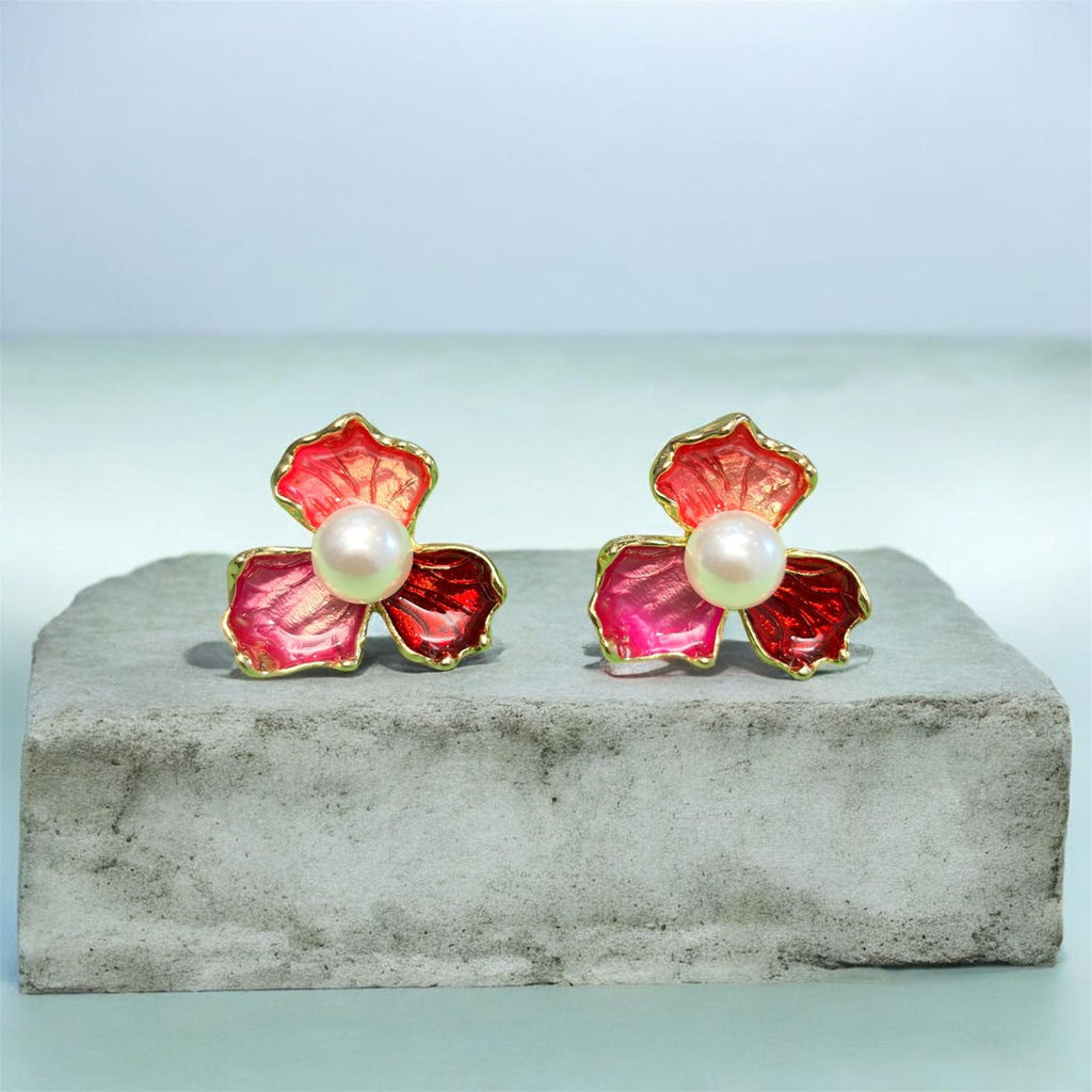 Pink Floral Pendant Necklace & Earrings Set