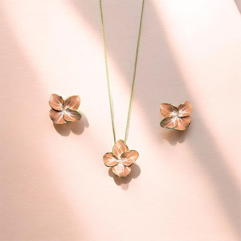 Floral Pendant Necklace & Earrings Set