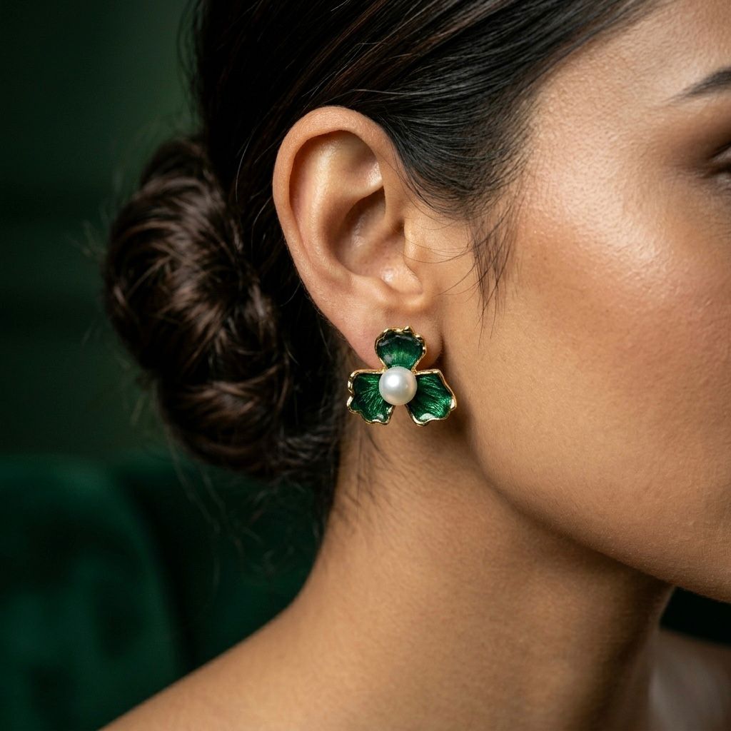 Green Stone Pendant Necklace & Earrings Set