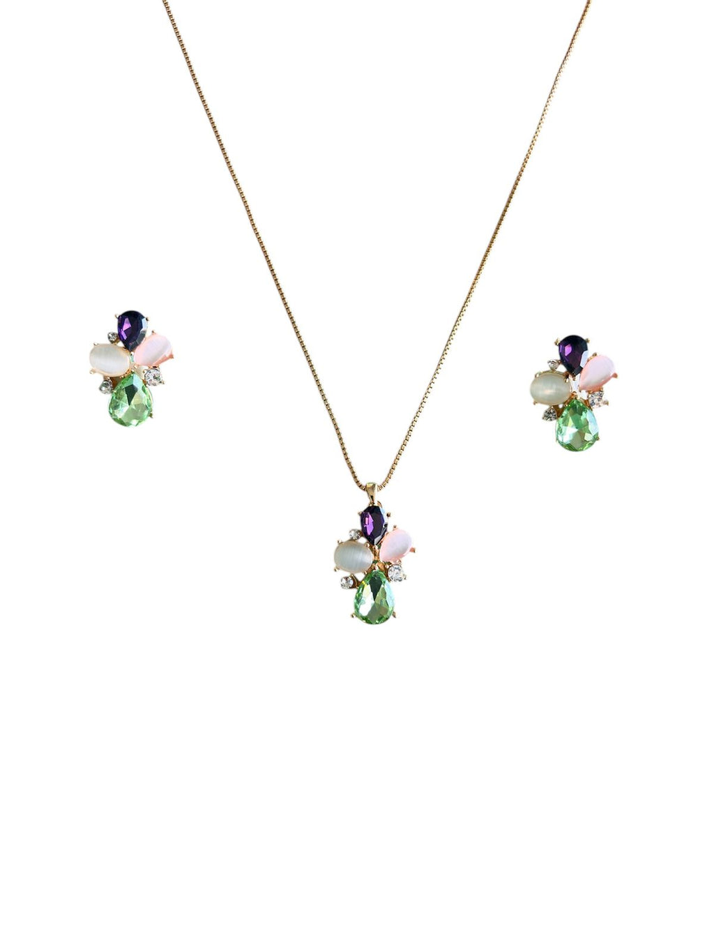 Multi Stone Pendant Necklace & Earrings Set