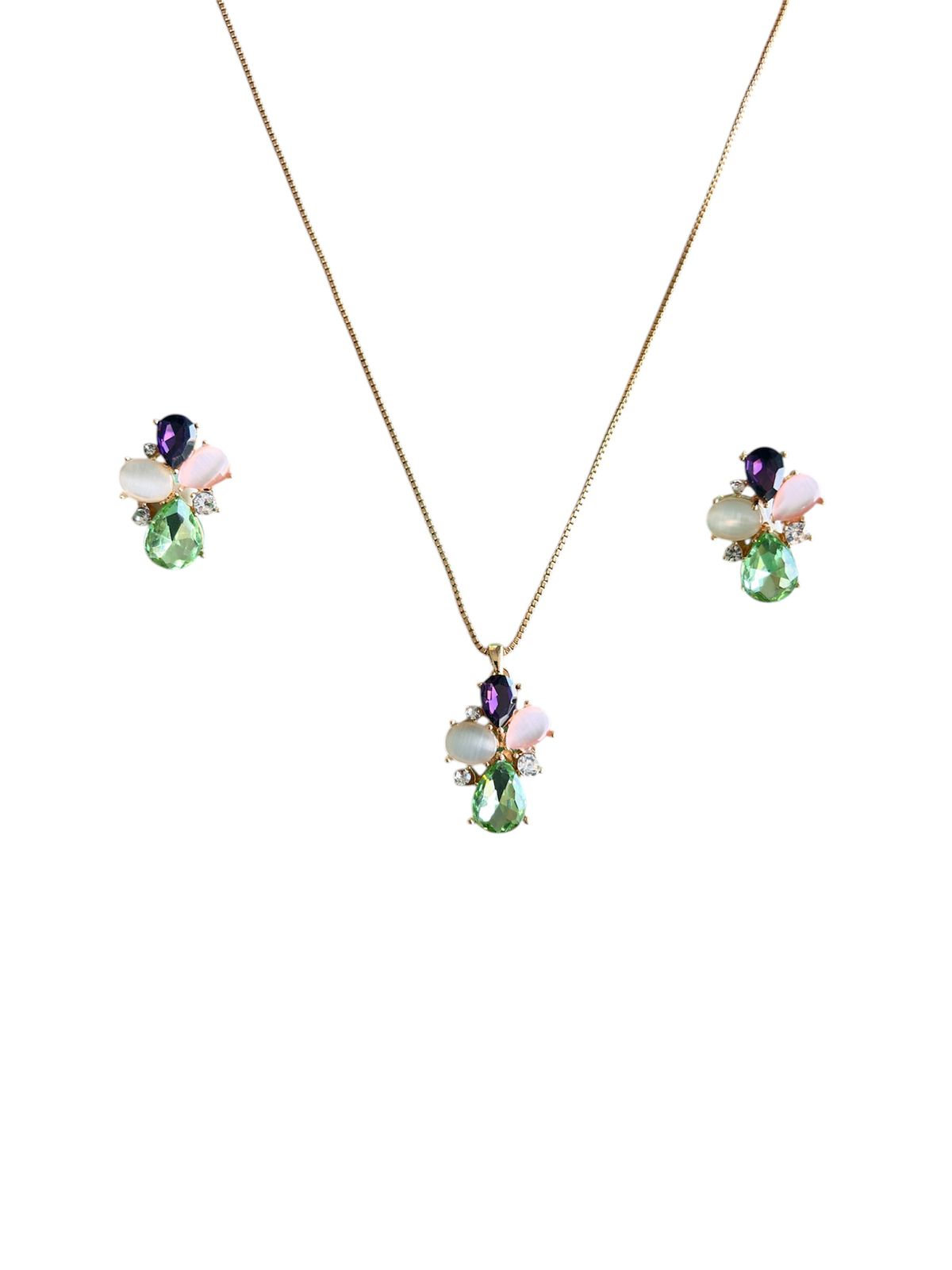 Multi Stone Pendant Necklace & Earrings Set