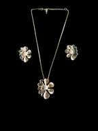 Gold Floral Pendant Necklace & Earrings Set