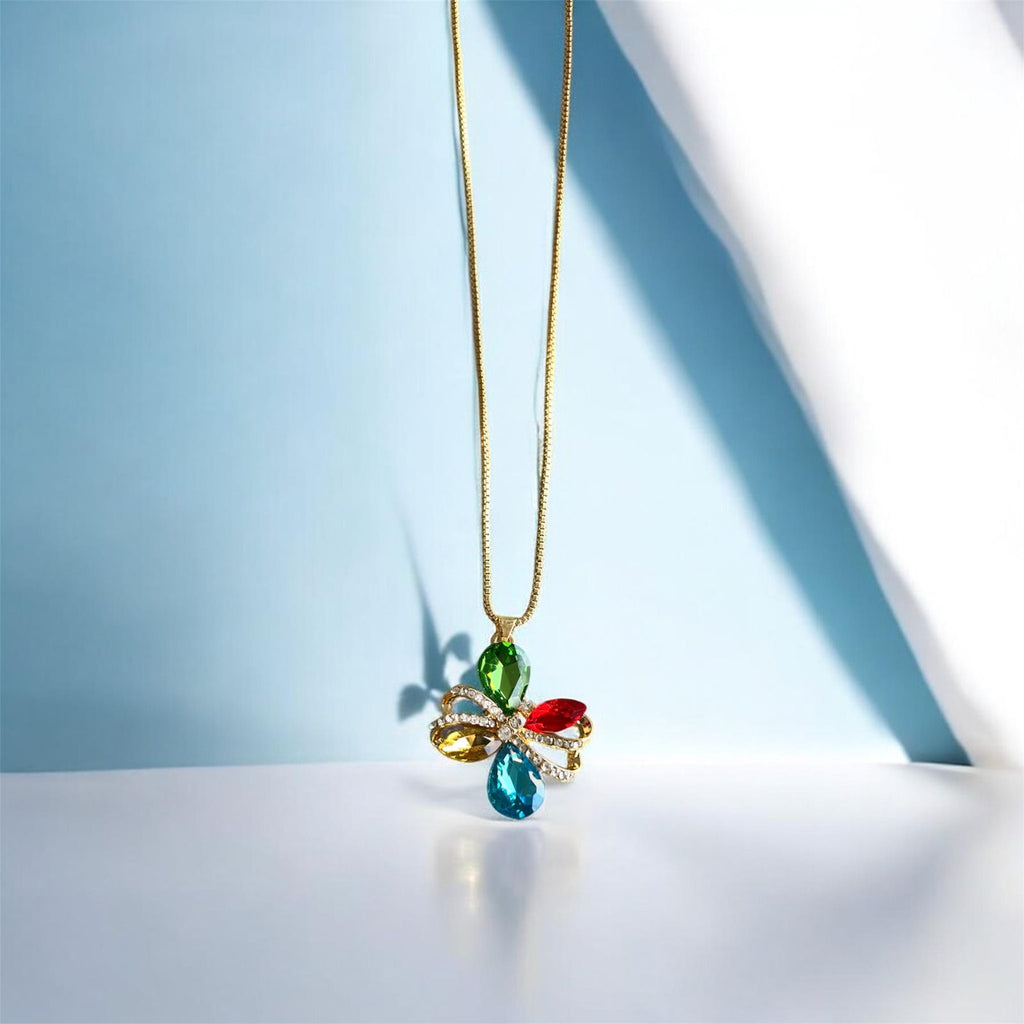 Multi Color Stone Pendant Necklace & Earrings Set