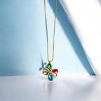 Multi Color Stone Pendant Necklace & Earrings Set