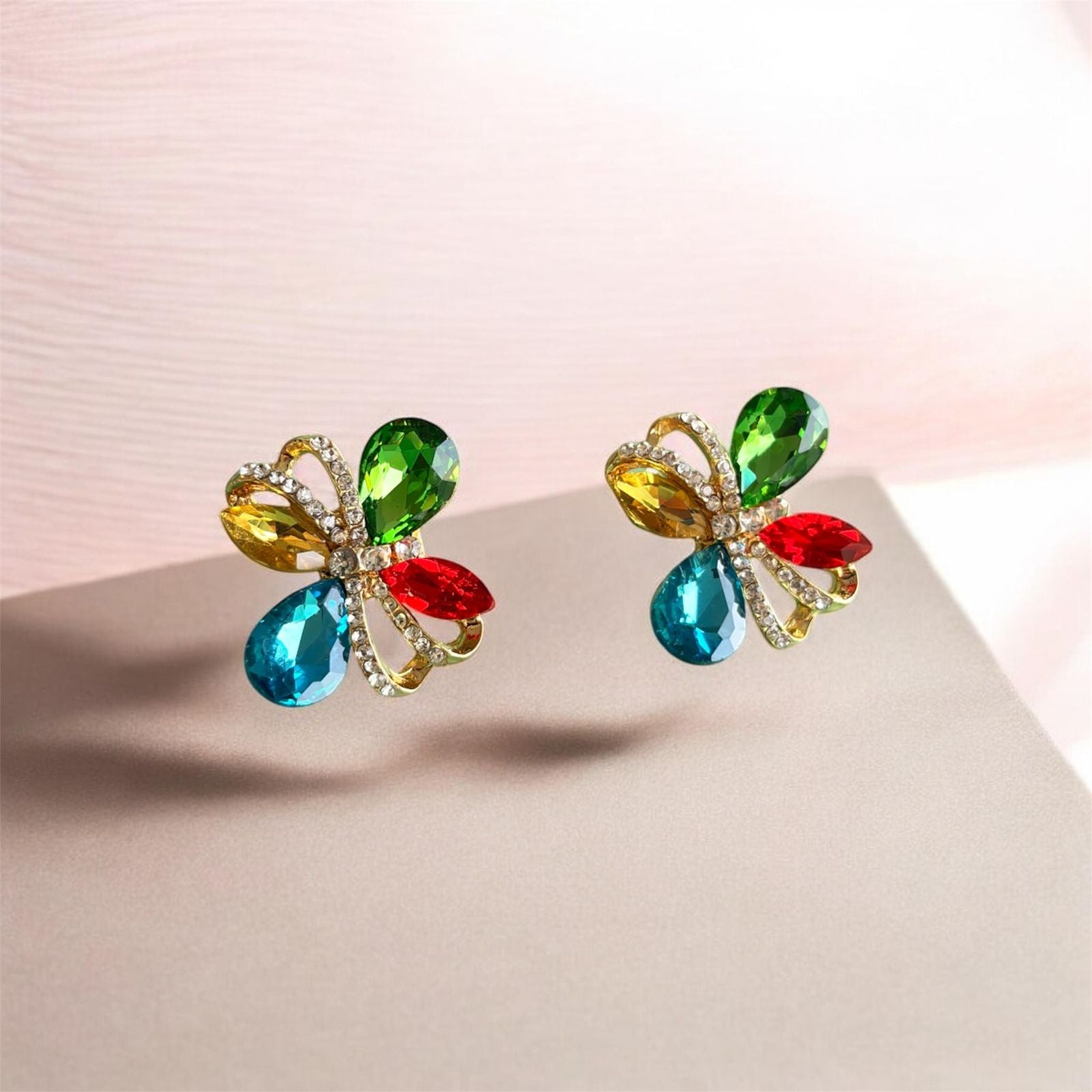 Multi Color Stone Pendant Necklace & Earrings Set