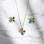 Multi Color Stone Pendant Necklace & Earrings Set