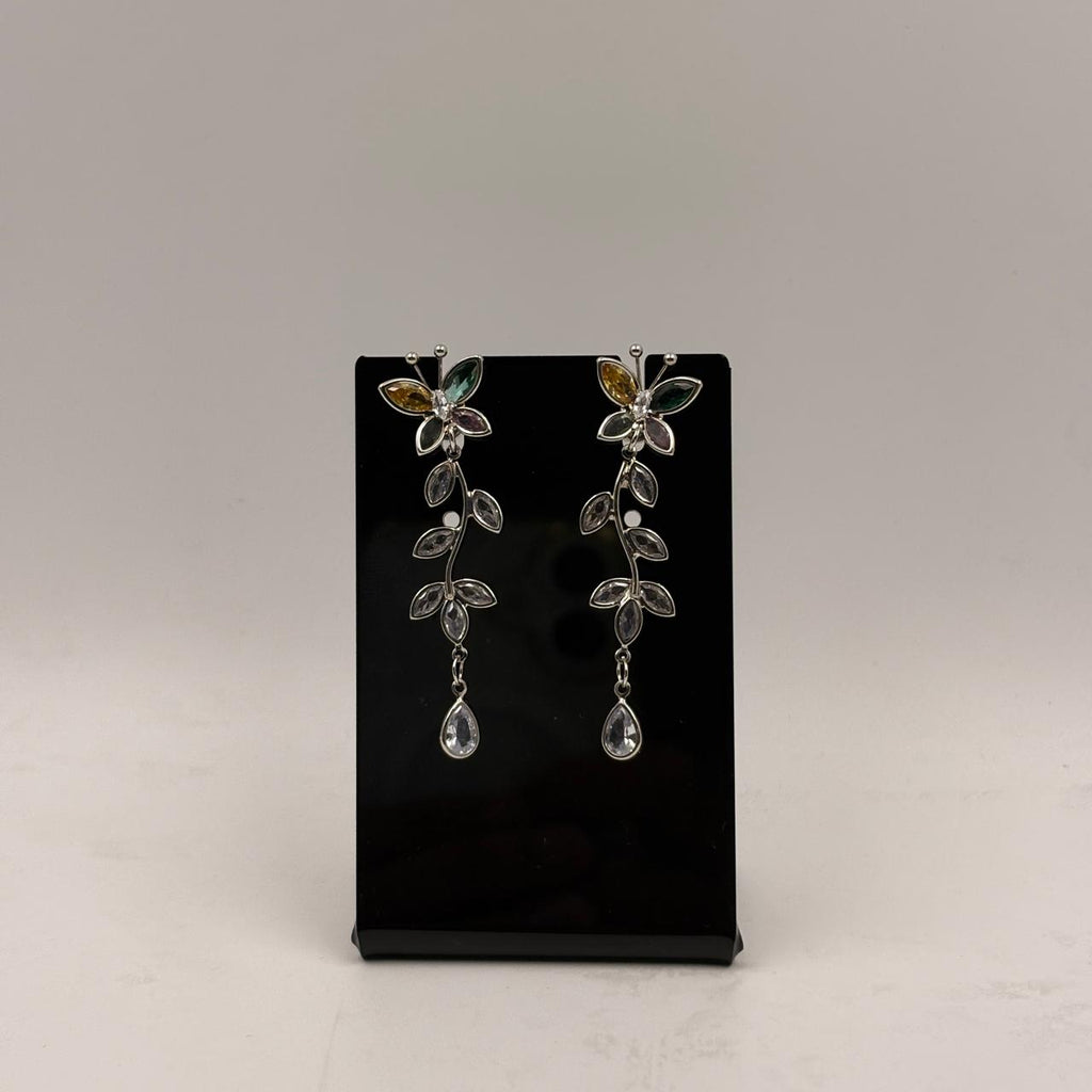 Golden Floral Crystal Drop Earrings for Women