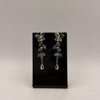 Golden Floral Crystal Drop Earrings for Women