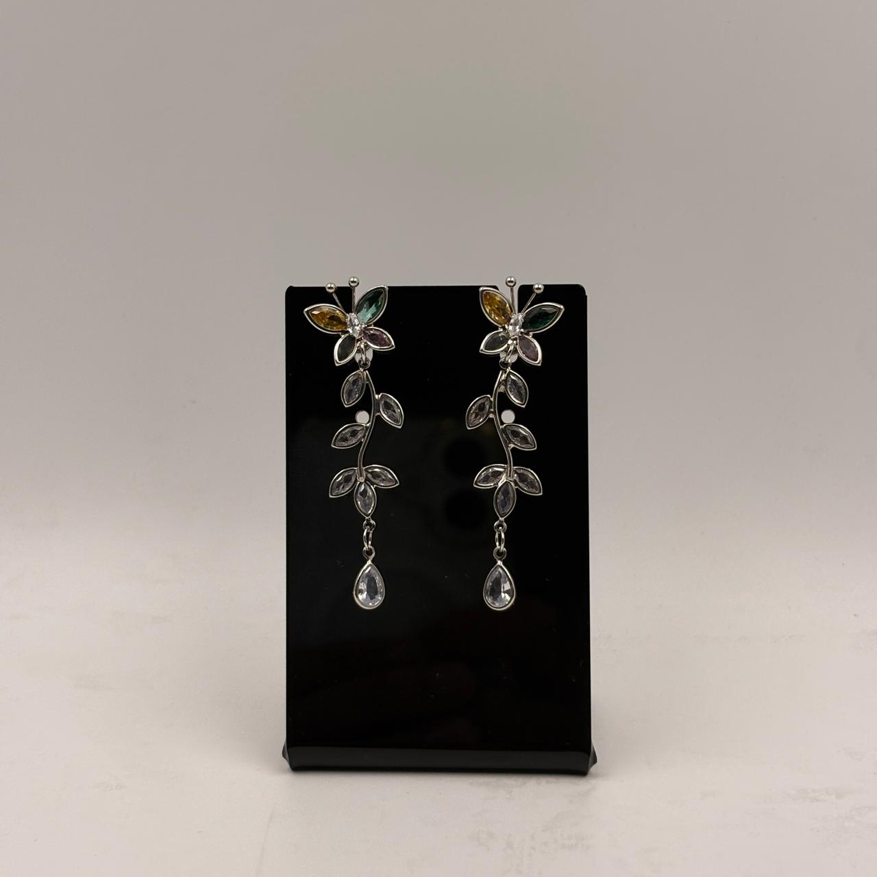 Golden Floral Crystal Drop Earrings for Women