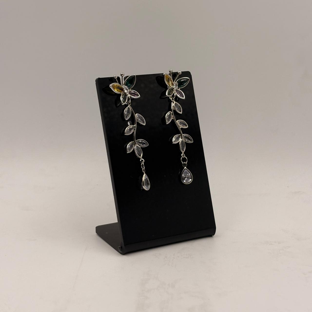 Golden Floral Crystal Drop Earrings for Women