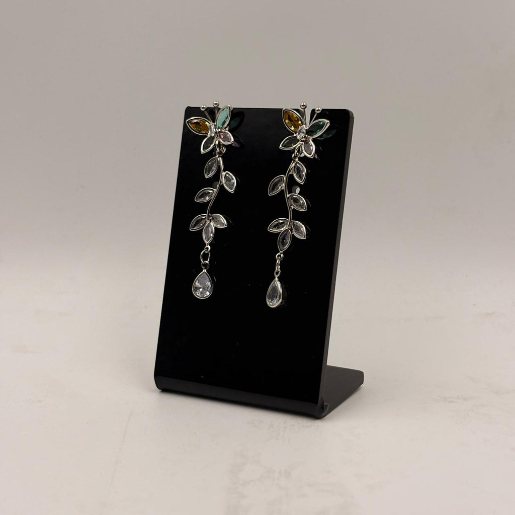Golden Floral Crystal Drop Earrings for Women