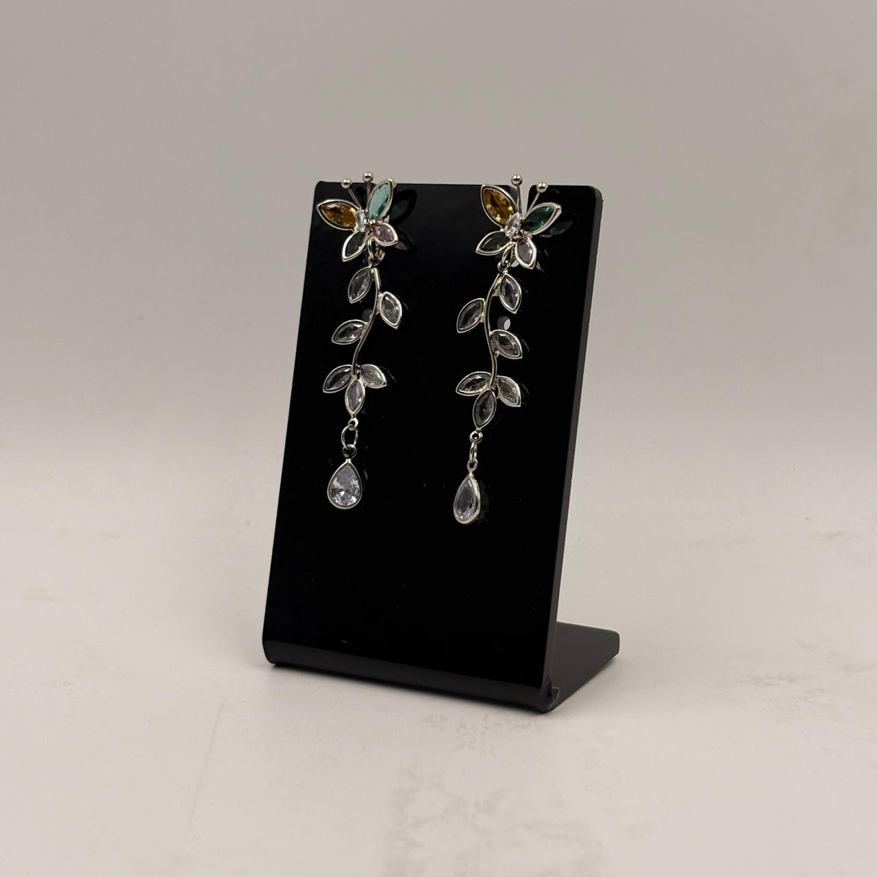 Golden Floral Crystal Drop Earrings for Women