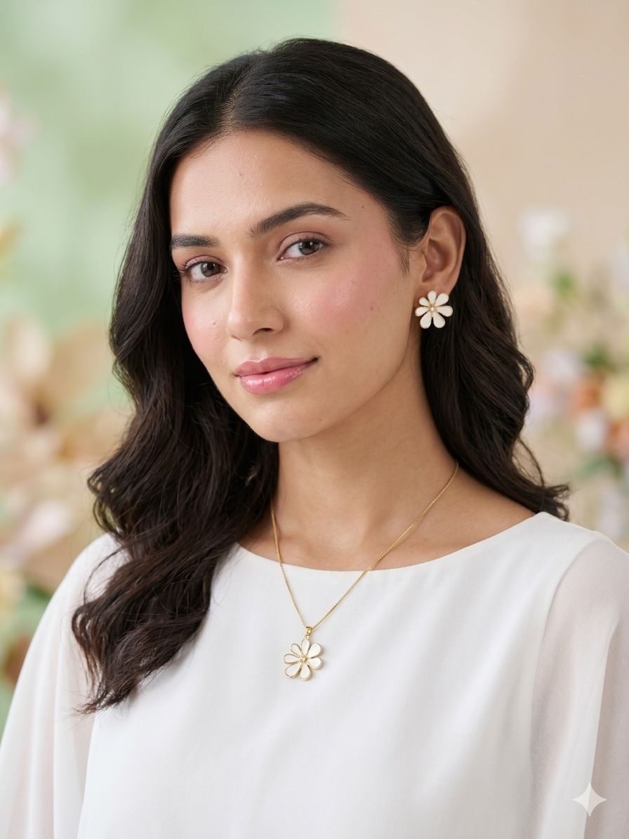 Floral Pendant Necklace & Earrings Set