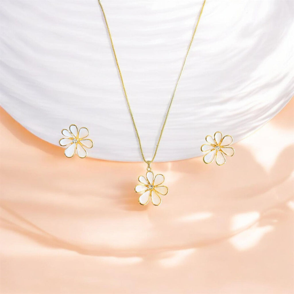 Floral Pendant Necklace & Earrings Set