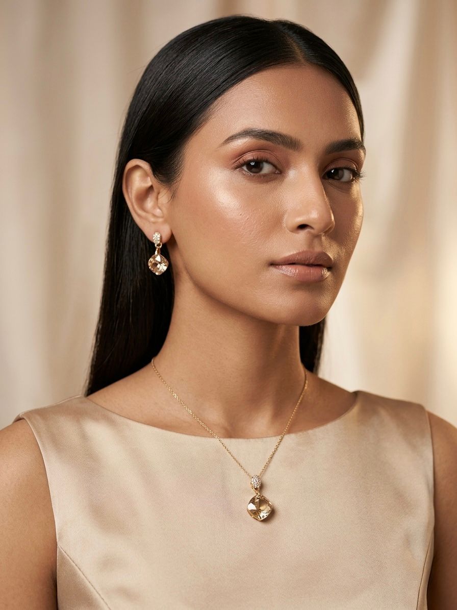 Crystal Pendant Necklace & Earrings Set