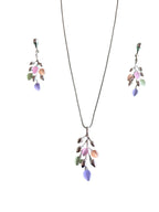 Pastel Stone Leaf Pendant Necklace & Earrings Set