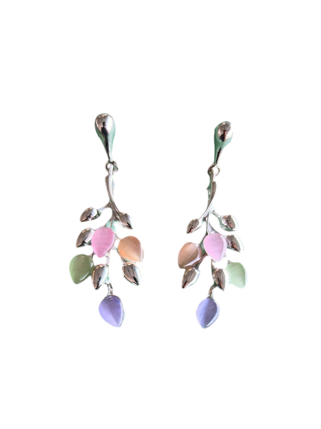 Pastel Stone Leaf Pendant Necklace & Earrings Set