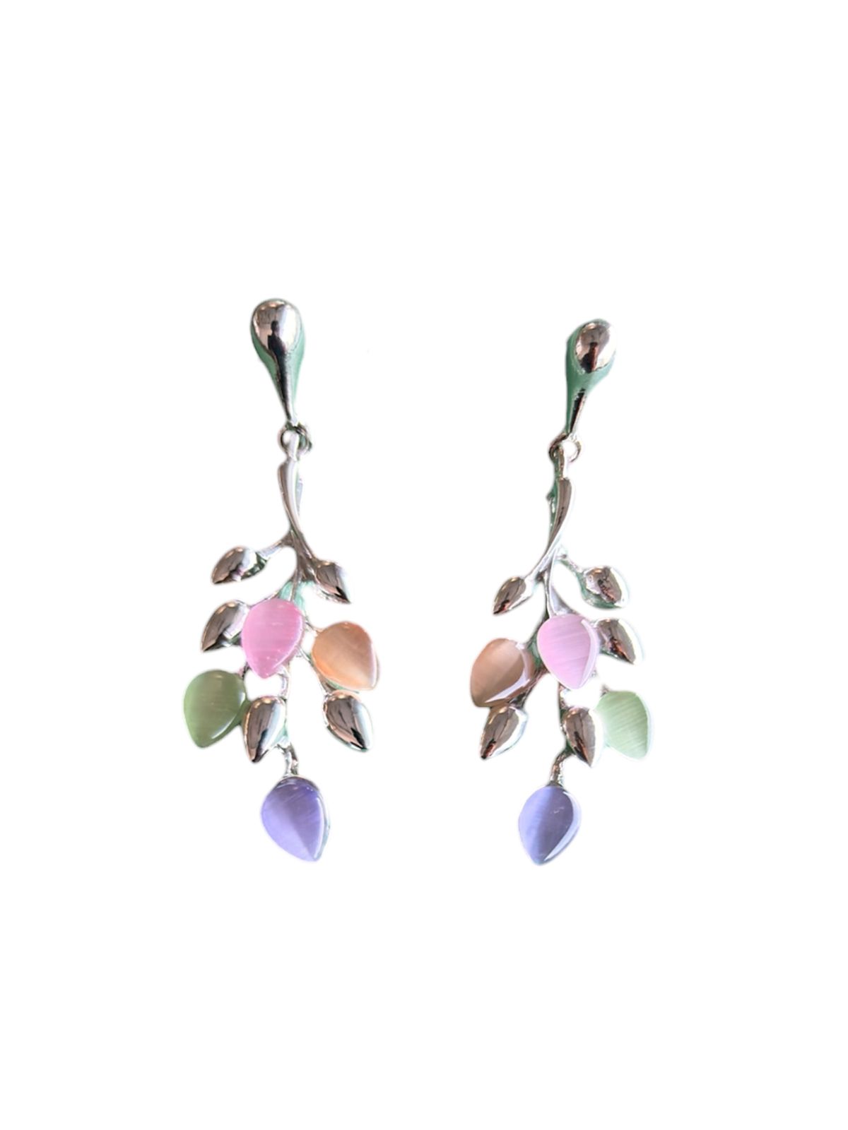 Pastel Stone Leaf Pendant Necklace & Earrings Set