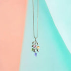 Pastel Stone Leaf Pendant Necklace & Earrings Set
