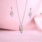 Pastel Stone Leaf Pendant Necklace & Earrings Set