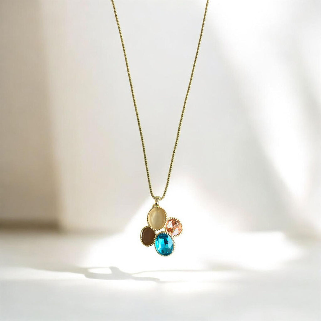 Pastel Multi Stone Pendant Necklace & Earrings Set