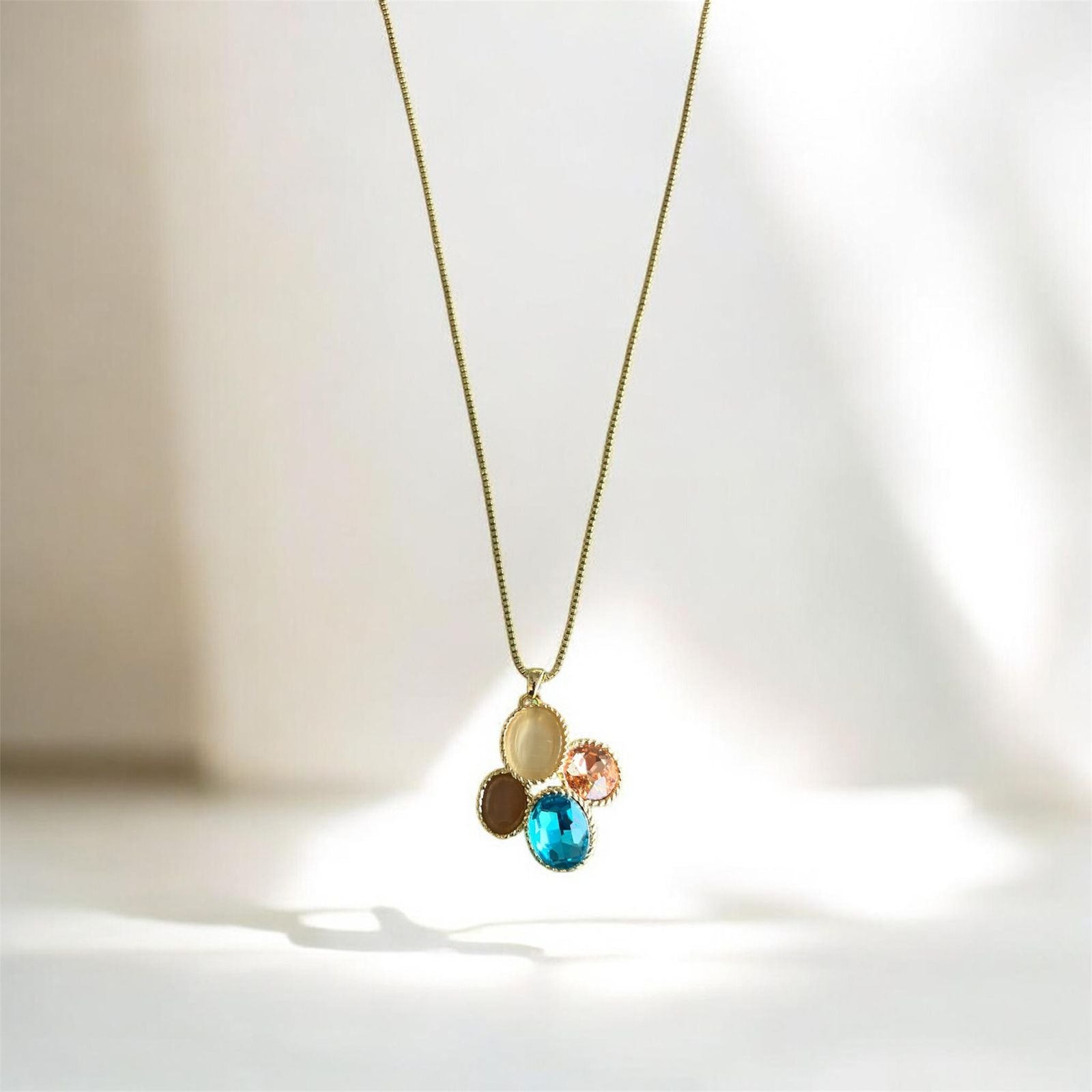 Pastel Multi Stone Pendant Necklace & Earrings Set