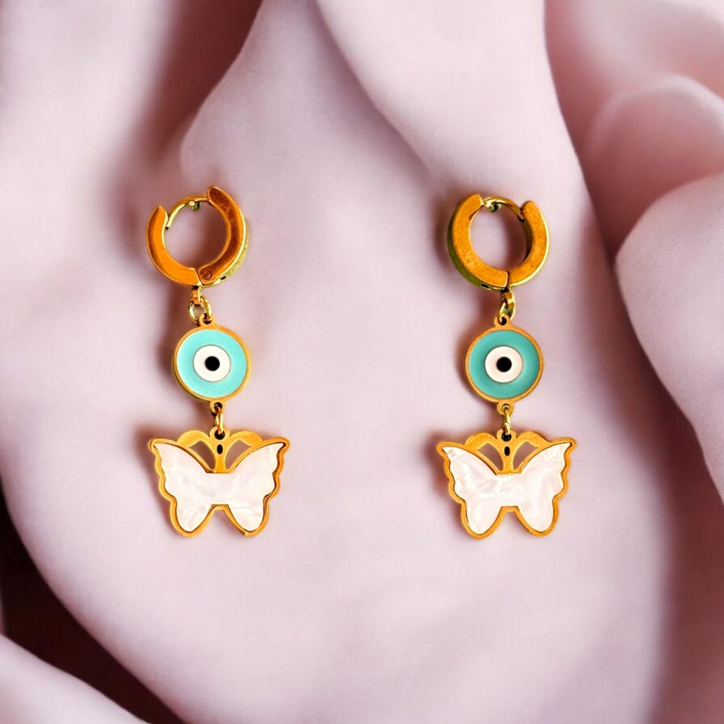 Butterfly Evil Eye Drop Earrings