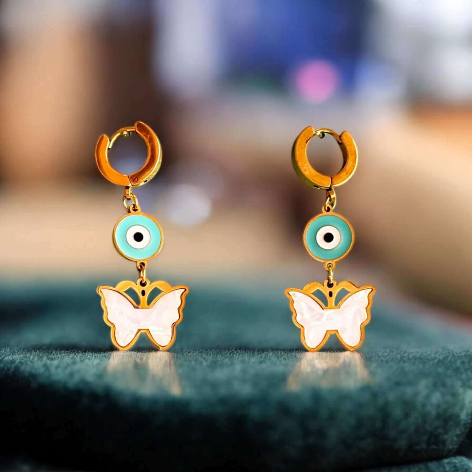 Butterfly Evil Eye Drop Earrings