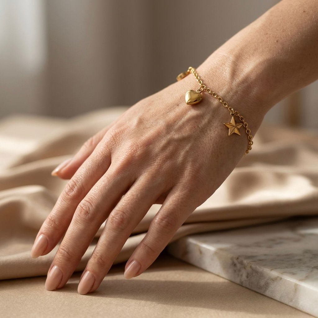 Gold Charm Bracelet with Heart & Star