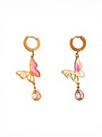 Pink Butterfly Drop Earrings with Crystal